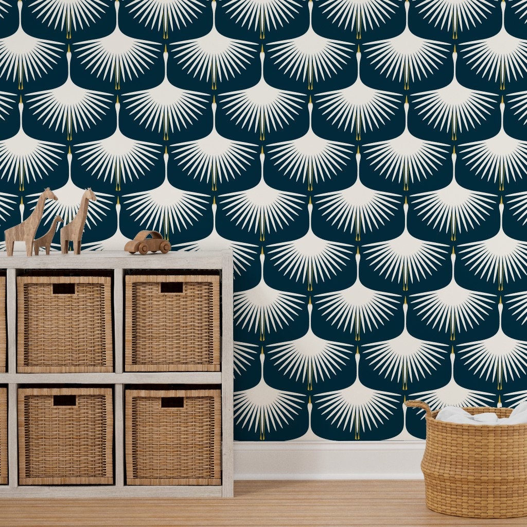 Art Deco Wallpaper Art Deco Swan by Katerhees Dark Blue Etsy — free download