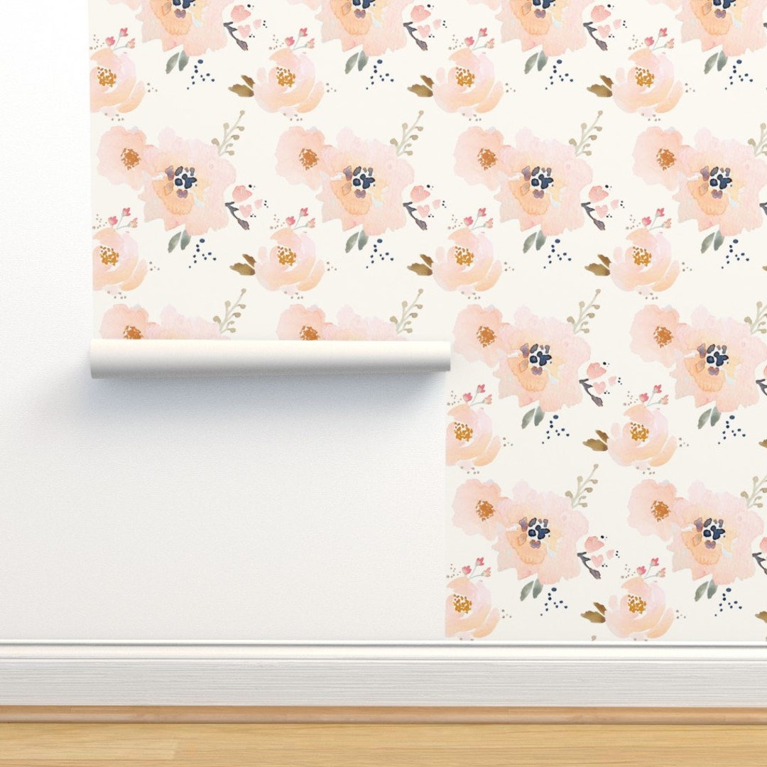 Watercolor Floral Wallpaper Peachy Baby by Indy Bloom Design - Etsy