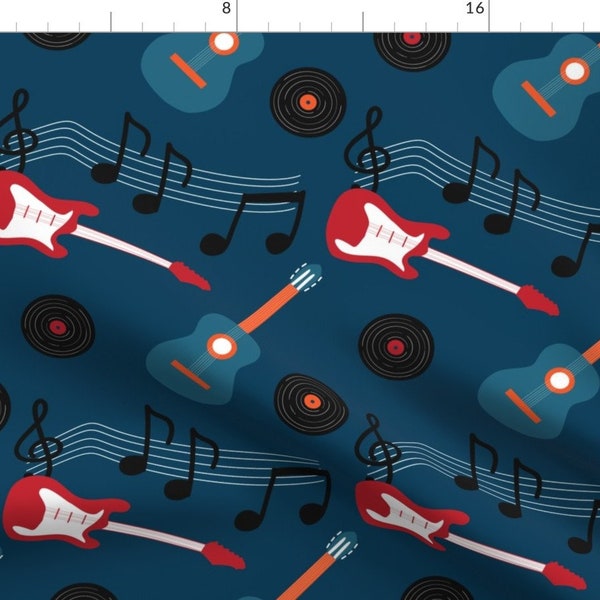 Rockabilly Blur Electric Guitar Music Fabric - Guitar Rock By Whyitsme Design - Rockabilly Cotton Fabric By The Yard With Spoonflower