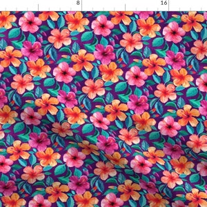 Tropical Fabric - Colorful Watercolor Hibiscus Plum - Small Print By Micklyn - Island Flowers Cotton Fabric By The Yard With Spoonflower