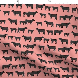 Angus Cattle Fabric - Black Angus Cattle Cow Pink Peach By Petfriendly - Angus Black Cow Steer Cotton Fabric By The Yard With Spoonflower