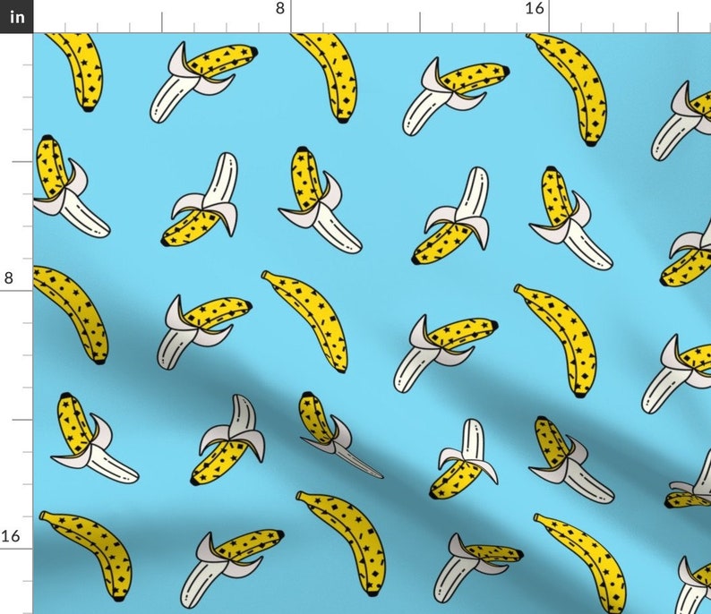 Totally Bananas Fabric 80s Banana Print Blue by Magic Circle Etsy