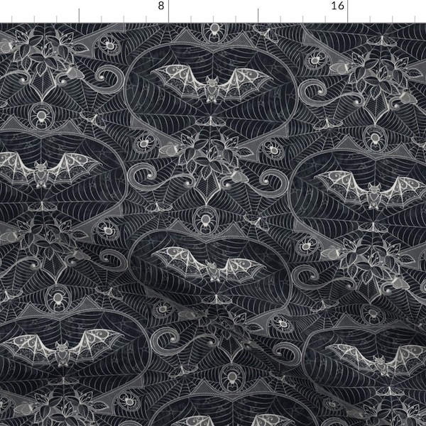 Spiderweb Damask Fabric - Gothic Lace Bats Black by appleyards - Halloween Cobwebs Gothic Spooky Fabric by the Yard by Spoonflower