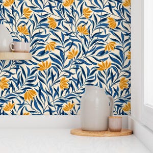 Carta da parati vintage Cottagecore autoadesiva - Fiori rampicanti blu - Decorazione murale rimovibile - Fiori rampicanti di denesannadesign immagine 7