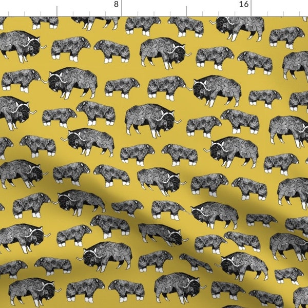Arctic Wilder Beasts Fabric - Musk Ox Arctic Canada Alaska Greenland Mustard By Andrea Lauren - Cotton Fabric By The Yard With Spoonflower