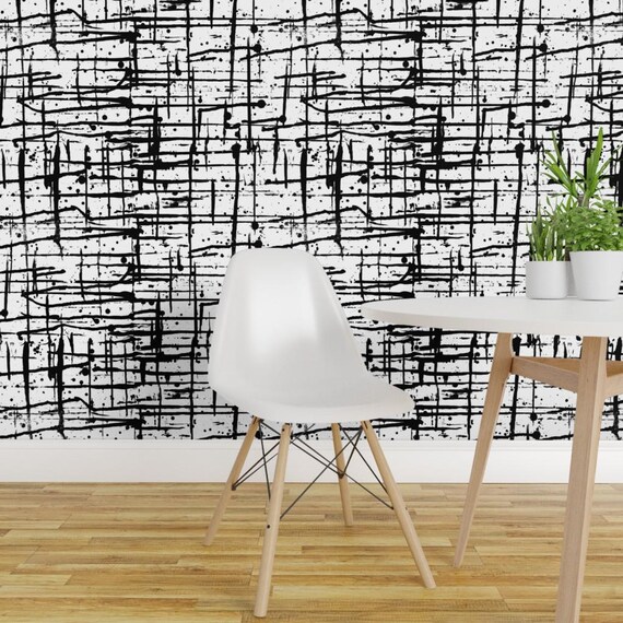 Black Wallpaper - Ink Splatter Black And White By Pond Ripple - Black Custom Printed Removable Self Adhesive Wallpaper Roll by Spoonflower