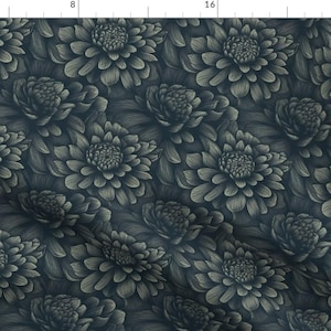 Moody Flowers Fabric - Dark Floral by ibromodi -  Dark Botanical Romantic Modern Gothic Blue Floral Fabric by the Yard by Spoonflower