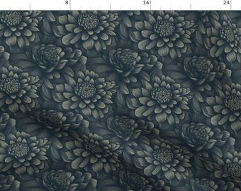 Moody Flowers Fabric - Dark Floral by ibromodi -  Dark Botanical Romantic Modern Gothic Blue Floral Fabric by the Yard by Spoonflower