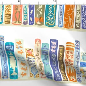 Books Fabric - Children&#39;s Bookshelf by taranealart -  Library Literature Fairy Tales Book Shelf Playroom Fabric by the Yard by Spoonflower