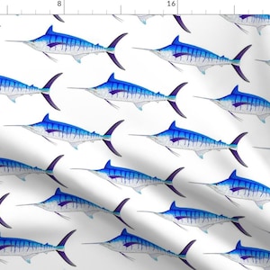 Sport Fishing Fabric - Blue Marlin by combatfish -  Saltwater Marlin Billfish 8in Scale Nautical Fabric by the Yard by Spoonflower
