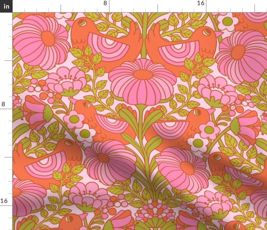 Retro Pink Floral Fabric Blooms '69 by Nanshizzle Psychedelic Flower