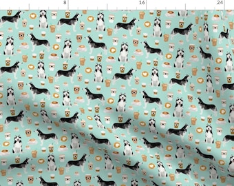 Husky Loves Coffee Fabric - Husky Coffee Fabric By Petfriendly- Mint Coffee Husky Dog Pet Decor Cotton Fabric By The Yard With Spoonflower