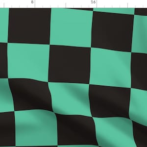 Check Fabric - Geo Squares By Tiffanygordoncosplay - Teal Blue Black Geometric Checkers Chess Cotton Fabric By The Yard With Spoonflower