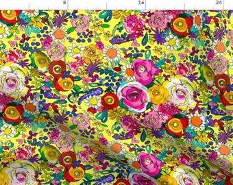 Yellow Floral Fabric - Les Fleurs Yellow By Theartwerks - Yellow Watercolor Flower Garden Summer Cotton Fabric By The Yard With Spoonflower