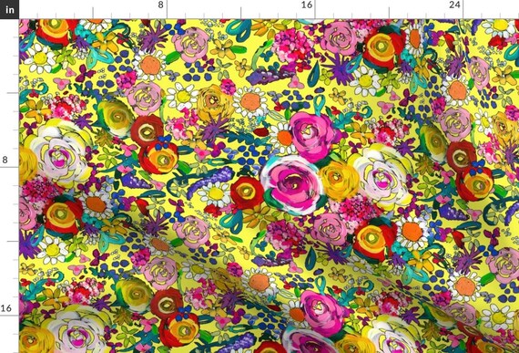 Yellow Floral Fabric - Les Fleurs Yellow By Theartwerks - Yellow Watercolor Flower Garden Summer Cotton Fabric By The Yard With Spoonflower