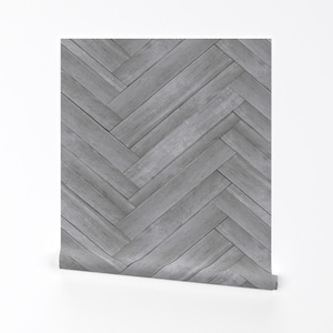 « Papier peint amovible grain de bois - ferme rustique à chevrons - décoration murale art mural - bois à chevrons gris clair » par vintage_style