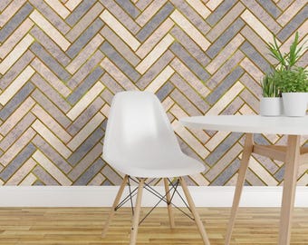 Weathered Look Herringbone Wallpaper - Herringbone By Abby-Shenker - Neutral Tones Removable Self Adhesive Wallpaper Roll by Spoonflower