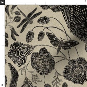 Block Print Bunnies Fabric - Rabbits by silver_steer_design - Linocut Woodblock Hares Woodland Neutral Fabric by the Yard by Spoonflower imagem 3