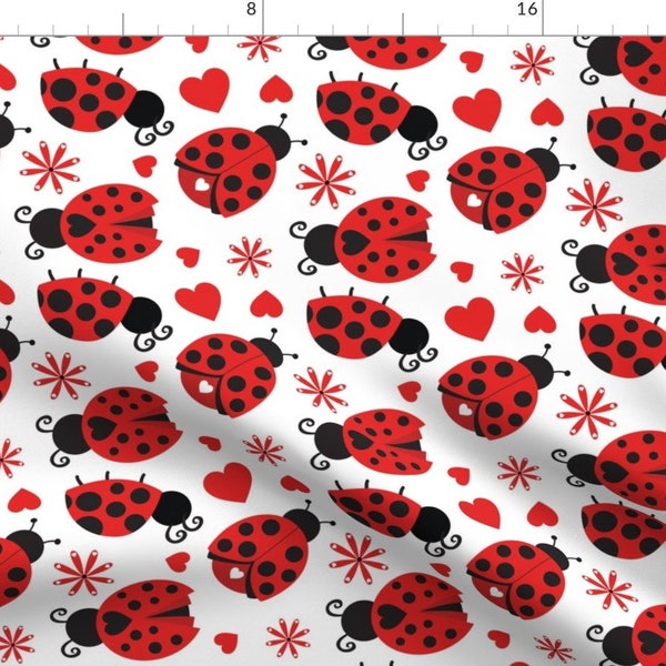 Ladybug Love Fabric - Cute Ladybugs 08 By Prettygrafik - Ladybugs Hearts Red Black White Kids Cotton Fabric By The Yard With Spoonflower