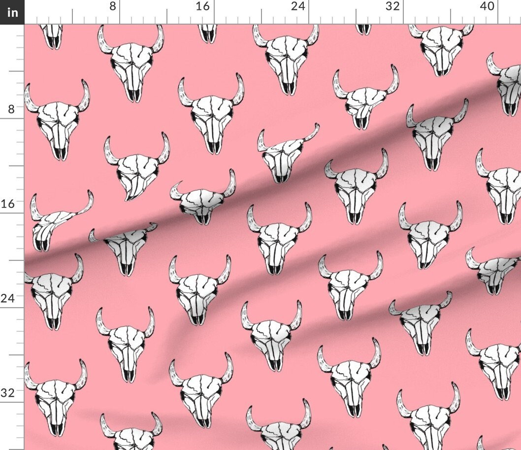 Bull Skull Fabric Bull Skull Pink Large by Kelly Korver - Etsy