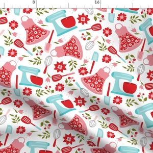 Kitchen Fabric -Retro Cottage Kitchen By Terrihenson- Vintage Inspired Kitchen Apron Garden Decor Cotton Fabric By The Yard With Spoonflower