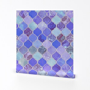 Moroccan Wallpaper - Purple Lilac Decorative Moroccan Tile By Micklyn - Custom Printed Removable Self Adhesive Wallpaper Roll by Spoonflower