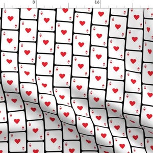 Ace Of Hearts Fabric -Ace-Of-Hearts-On-Black By Lilcubby- Playing Card Ace Hearts Black White Red Cotton Fabric By The Yard With Spoonflower