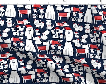 Christmas Fabric - Dogs Christmas By Laurawrightstudio - Christmas Holiday Puppy Santa Hat Cotton Fabric By The Yard With Spoonflower