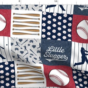 Little Slugger Fabric - Little Slugger Baseball Patchwork Fabric By Littlearrowdesign - Baseball Cotton Fabric By The Yard With Spoonflower