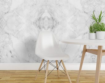 Marble Wallpaper - Carrara White Marble By Hipkiddesigns - White Gray Modern Chic Removable Self Adhesive Wallpaper Roll by Spoonflower