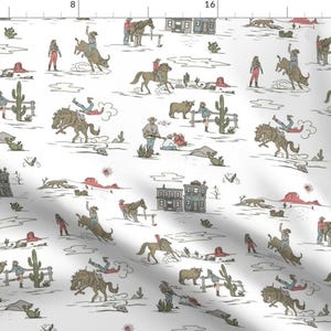 Wild West Fabric - Vintage Cowpokes by fischkandi - Rodeo Cowboy Cowgirl Bucking Bronco Vintage Western Fabric by the Yard by Spoonflower