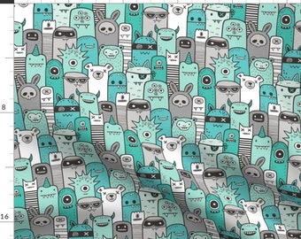 Monsters Fabric - Monsters And Friends Mint Green By Caja Design - Monsters Cotton Fabric By The Yard With Spoonflower