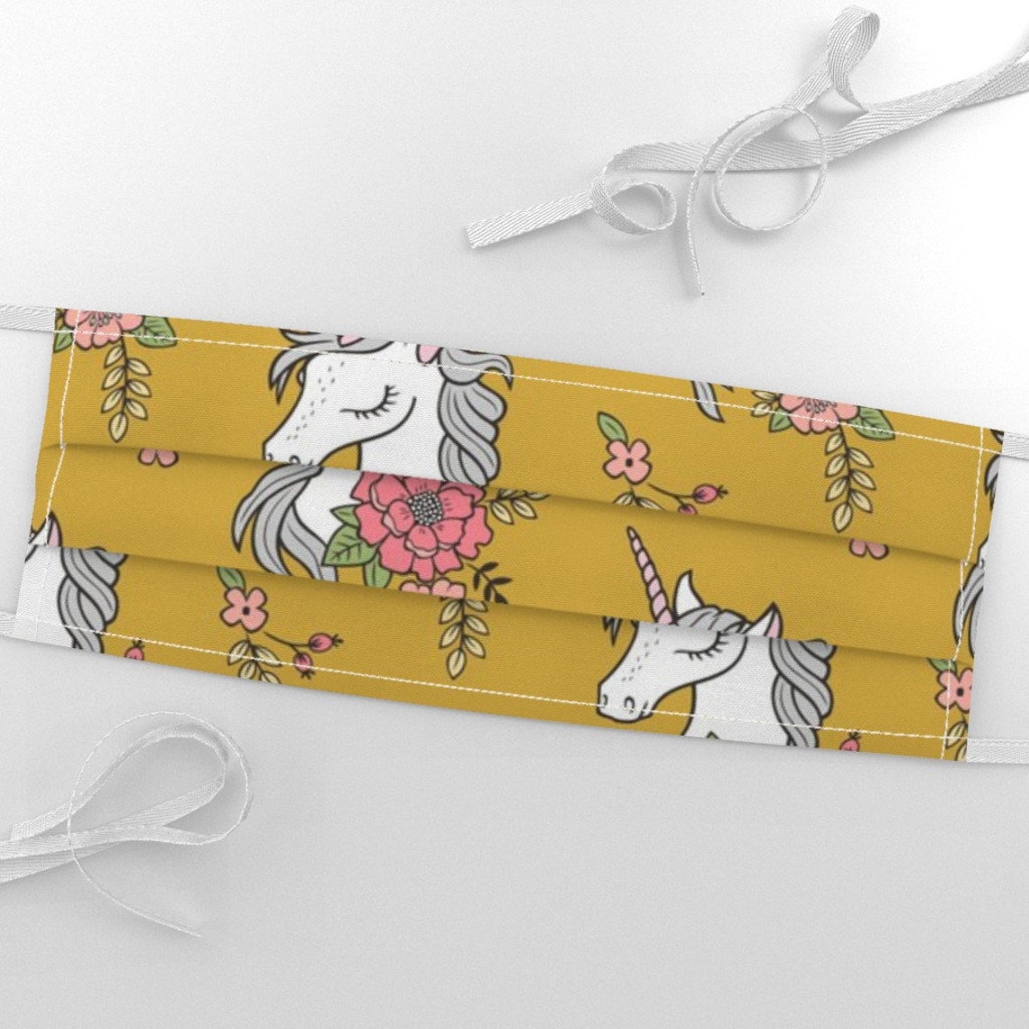 Unicorn Fabric Dreamy Unicorn Vintage Boho Flowers on Yellow Etsy