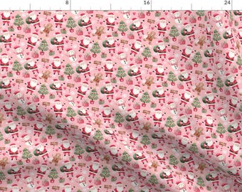 Pink Christmas Fabric - Watercolor Santa by whimsical_brush - Small Scale Santa Claus Christmas Tree Fabric by the Yard by Spoonflower