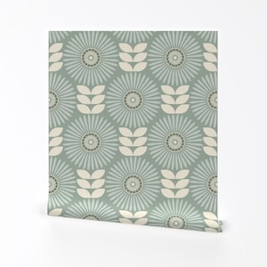 Scandi Removable Peel and Stick Wallpaper - Floral Flower Botanical Garden Spa  - Wall Art Wall Decor - Restful Retro Floral by wolflingblue