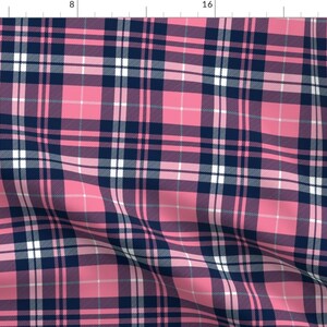 Pink And Blue Plaid Fabric - Fall Plaid Hot Pink And Blue By Littlearrowdesign - Plaid Pink Blue Cotton Fabric By The Yard With Spoonflower