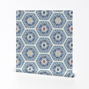 Mosaic Geo Removable Peel and Stick Wallpaper - Minimalist Geo Geometric Honeycomb - Wall Art Wall Decor - Indigo Honeycomb by gargipanwar