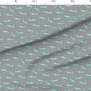 Crocodile Fabric Alligators Crocodile Mint Green On Grey By Caja Design Crocodile Cotton Fabric By The Yard With Spoonflower image 3