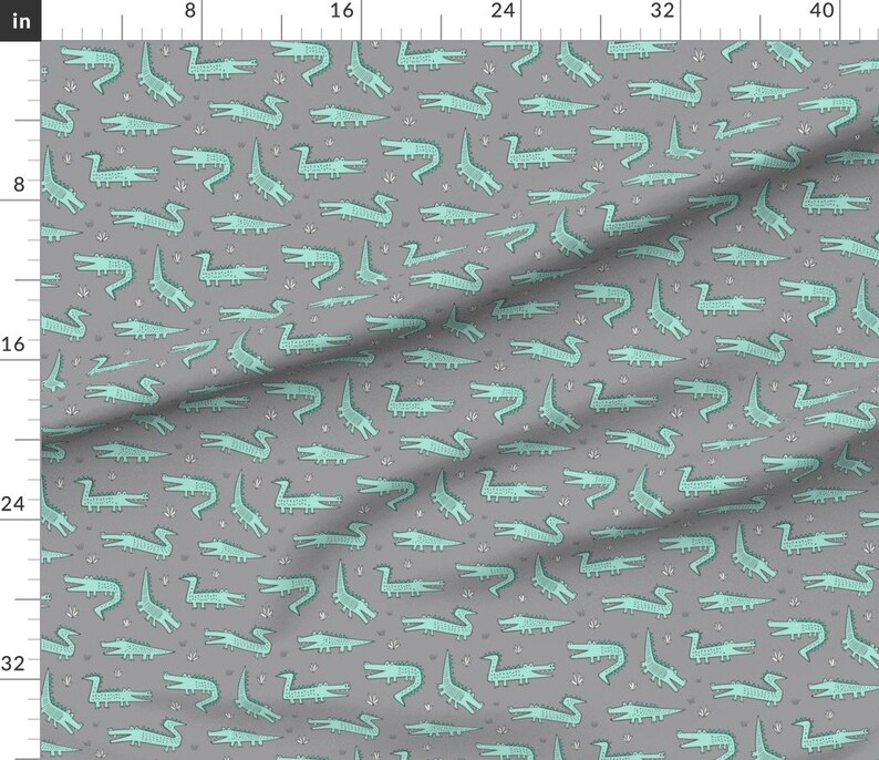 Crocodile Fabric Alligators Crocodile Mint Green On Grey By Caja Design Crocodile Cotton Fabric By The Yard With Spoonflower image 3