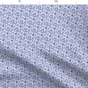 Purple Fabric - Tiny Purple Elephant Watercolor Floral On White By Micklyn - Purple Elephants Cotton Fabric By The Yard With Spoonflower