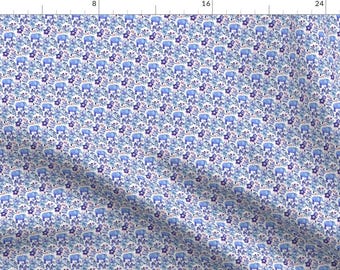 Purple Fabric - Tiny Purple Elephant Watercolor Floral On White By Micklyn - Purple Elephants Cotton Fabric By The Yard With Spoonflower