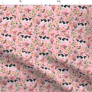 Holstein Fabric - Holstein Cattle Cow Farm Animal Floral Pink By Petfriendly - Holstein Floral Cotton Fabric By The Yard With Spoonflower