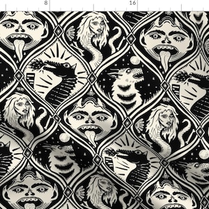 Gothic Fabric - Monster Menagerie by misentangledvision -  Witchy Monsters Beasts Demons Halloween Spooky Fabric by the Yard by Spoonflower