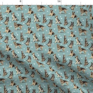 German Shepherd Fabric - German Shepherd Dog Teal By Elspethrosedesign - Working Dog Rescue Dogs Cotton Fabric By The Yard With Spoonflower