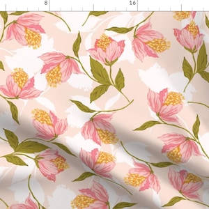 Summer Floral Fabric - Tropical Flower Medinilla By Nelvis Valenzuela - Pink Yellow Green Garden Cotton Fabric By The Yard With Spoonflower
