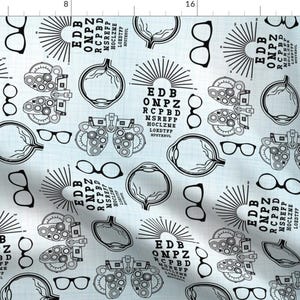 Optometry Eye Exam Blue Black Fabric - The Eyes Have It By Diseminger - Optometry Eyes Blue Cotton Fabric By The Yard With Spoonflower