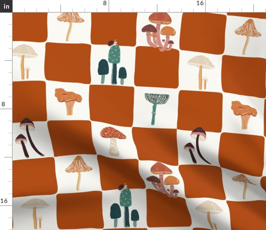 Mushroom Checkers Fabric Fungi Checkerboard by Etsy
