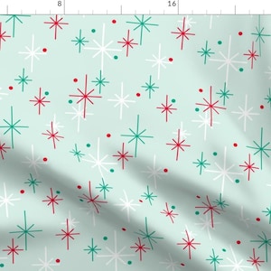 Vintage Holiday Decor Fabric - Nifty Stars By Thecalvarium - Retro Mid Century Modern SnowflakeCotton Fabric By The Yard With Spoonflower