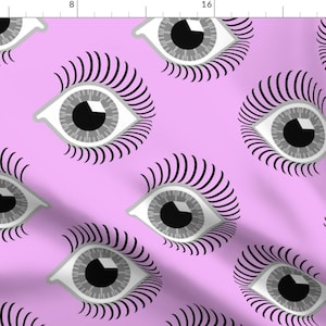 Eyes Fabric - Pink Eye By Abbieuproot - Eyes Eyelashes Eyeball Pink Gray White Black Anatomy Cotton Fabric By The Yard With Spoonflower