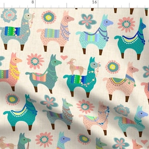 Llama Fabric - Llama Fun Large by mariafaithgarcia - Alpaca Pastel Llamas Curly Camelid Pack Animals Baby Fabric by the Yard by Spoonflower